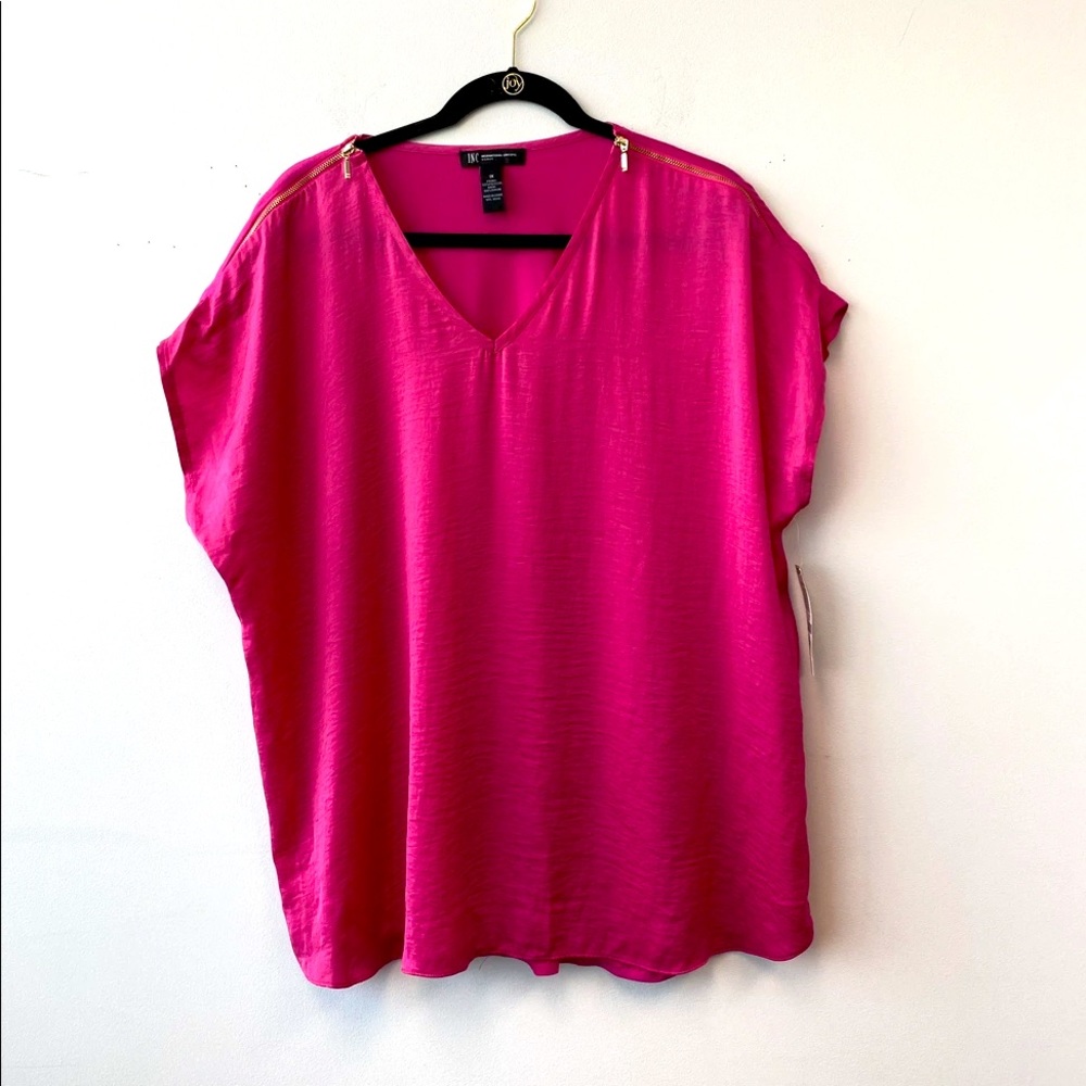 International Concepts 1X Polyester/Rayon Hot Pink Blouse
